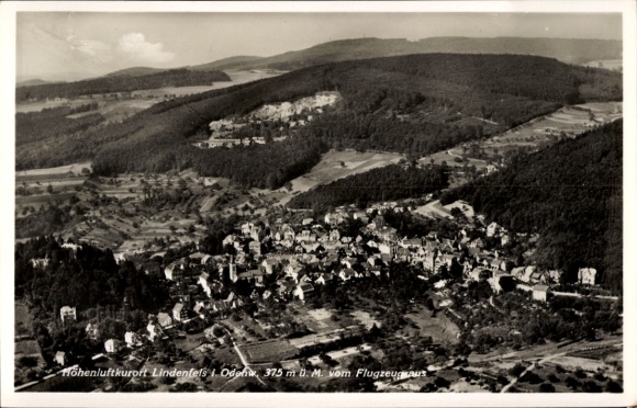 Postcard Lindenfels in the Odenwald, aerial photograph, high-altitude health resort, 375 m above sea level, Odenwald