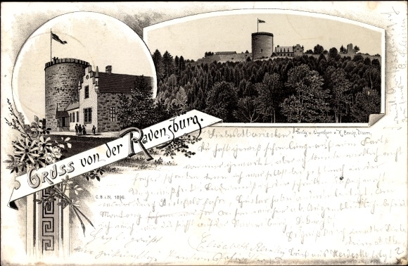 Litho Borgholzhausen in Nordrhein Westfalen, Ravensburg, Panorama vom Ort