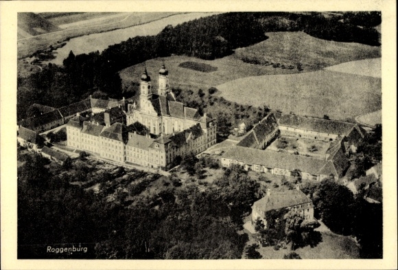 Postcard Roggenburg Swabia Bavaria, aerial photograph