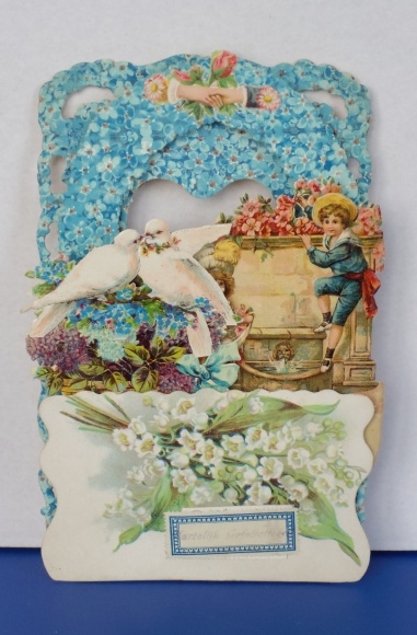 Backdrop card 3D wafer standee, congratulations, doves, flowers, forget-me-nots, lilies of the valley