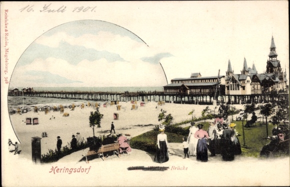 Postcard Ostseebad Heringsdorf on Usedom, beach, pier