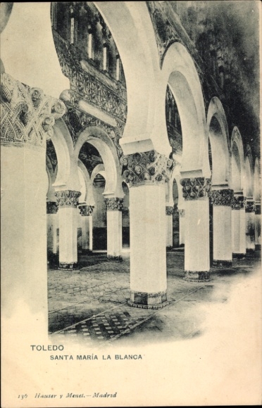 KP Toledo Kastylia La Mancha Hiszpania, Santa María la Blanca, kolumny, łuki, architektura