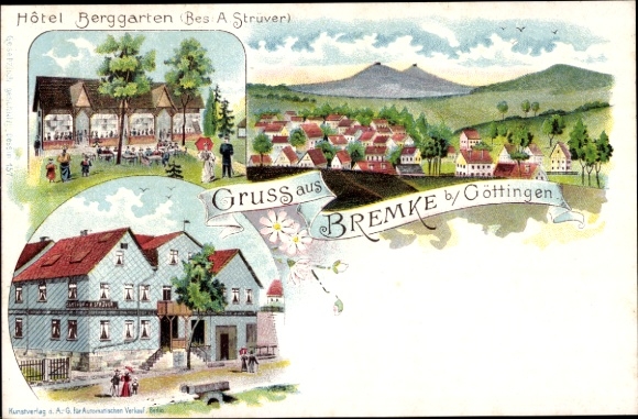 Chromo-Litho Bremke Gleichen district of Göttingen, Hotel Berggarten, total view