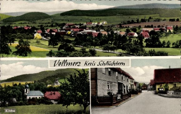 Postcard Vollmerz Schlüchtern in Hesse, general view, church, street