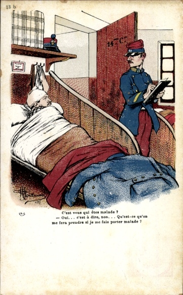Artist Postcard Guillaume, Albert, Sick Soldier in Bed