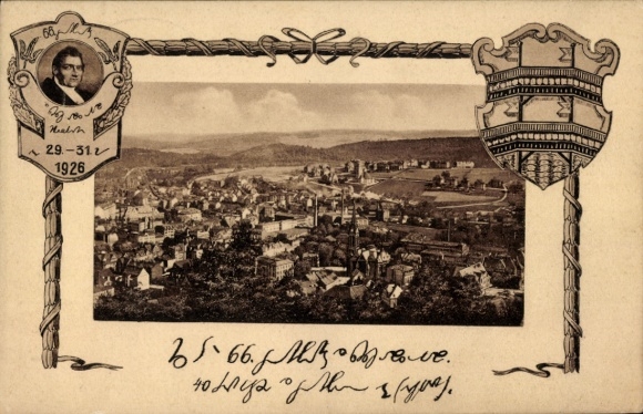 Ak Aue im Erzgebirge Sachsen, Panorama, Stenographie, Stenotypentag 1926, Sonderstempel