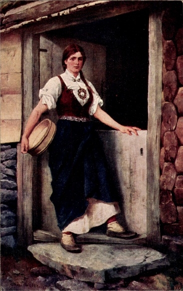 Postcard Woman in Norwegian Costume, portrait