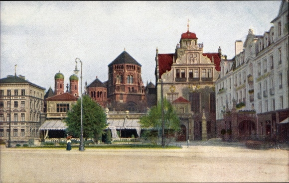 Judaika Postcard Munich, Hotel Leinefeldern Künstlerhaus, Synagogue, Novitas 543 2