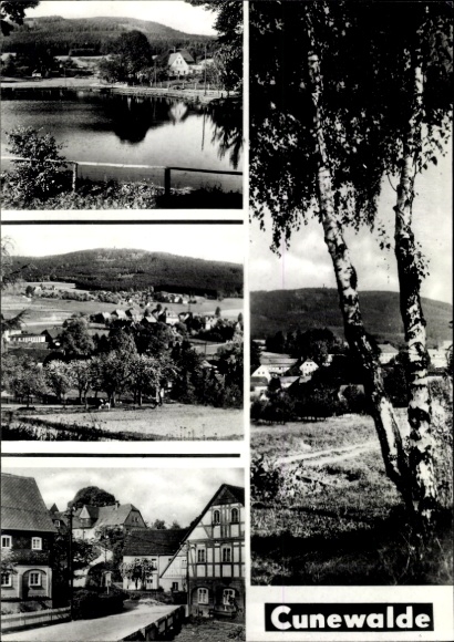 Ansichtkaart Cunewalde in Oberlausitz, zwart-witfoto's, landschapsfoto's, rivier, bos,...