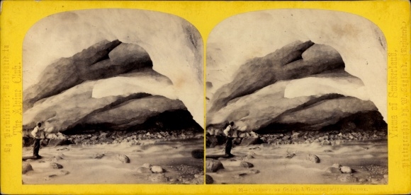 Stereo Photo Szwajcaria, jaskinia lodowcowa, mężczyzna