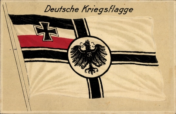 Embossed Postcard German War Flag, Eagle, Cross, I. WK