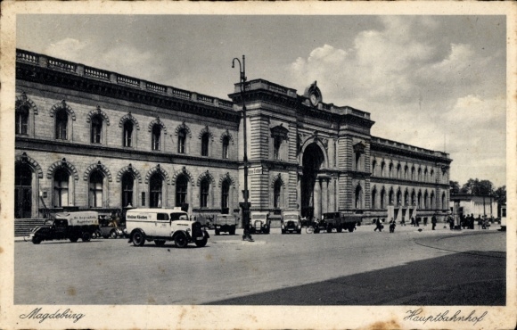 Ak Magdeburg, Hauptbahnhof, Lastwagen