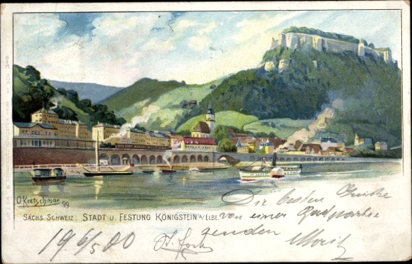 Künstler Litho Kretschmar, O., Königstein an der Elbe Sächsische Schweiz, Festung Königstein