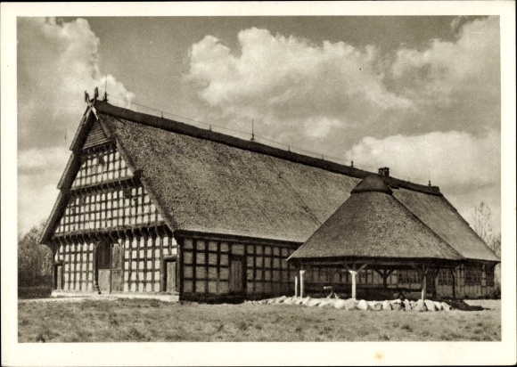 Ak Cloppenburg in Niedersachsen, Quatmannshof mit dem Dreschturm, Museumsdorf