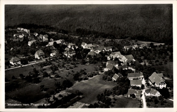 Postcard Monakam Bad Liebenzell in the Black Forest, aerial view of residential buildings, rural surroundings