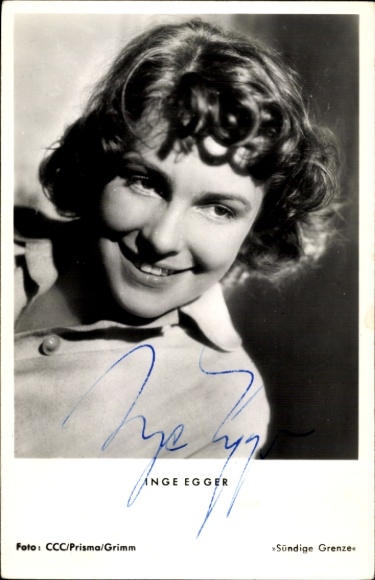 Postcard actress Inge Egger, Sinful Border, portrait, autograph