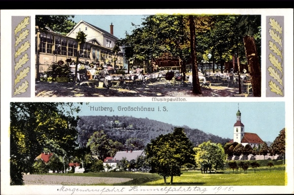 Postcard Großschönau in Sachsen, view of the town, Hutberg, music pavilion, photochromic Strache