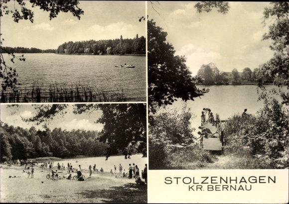 PC Stolzenhagen Wandlitz in the district of Barnim, view over the lake, lido, pier