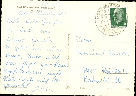 Postcard Bad Wilsnack in the Prignitz, high school