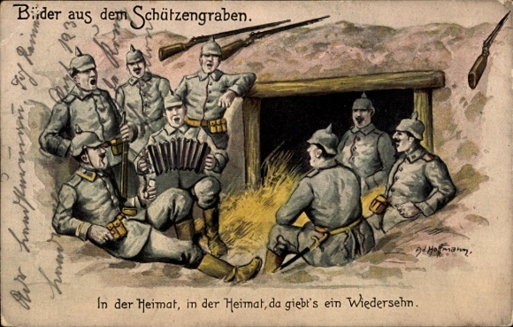 Künstler Ak Hoffmann, Ad., Bilder aus dem Schützengraben, Singende Soldaten, I. WK