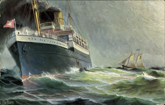 Artist PC Rave, Chr., Marine Gallery 294, German ocean liner, pilot goes on board, present time