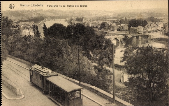 Postcard Namur Wallonien, Namur Citadel, Panorama seen from Tienne des Biches, tramway