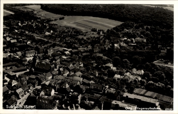 Postcard Sulzbach in Saarland, aerial photograph