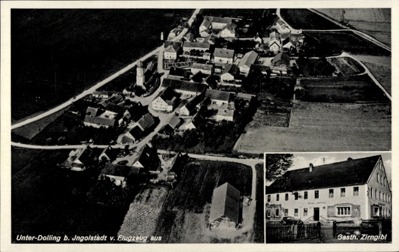 Ak Unterdolling Oberdolling in Oberbayern, Fliegeraufnahme, Gasthaus Zorngibl
