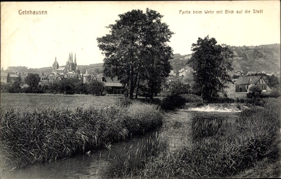 Postcard Gelnhausen in Hesse, party at the weir