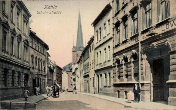 Postcard Kahla Thuringia, Shoe Street, Hotel zum Löwen