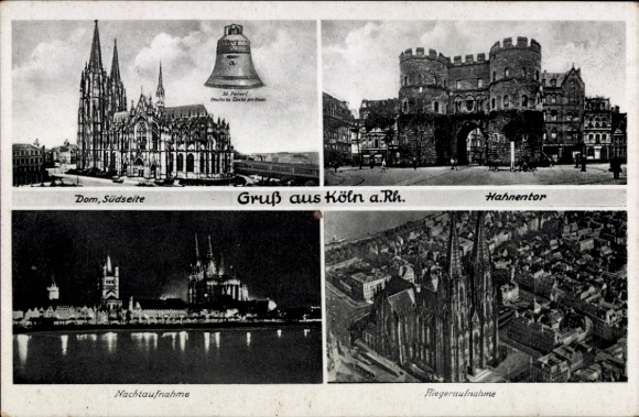 Picture PC Cologne on the Rhine, Cathedral, Hahnentor, night shot, Rieger shot, greetings from Cologne