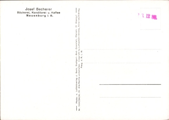 Postcard Neuenburg am Rhein Baden, aerial photograph, bakery confectionery cafe Josef Becherer