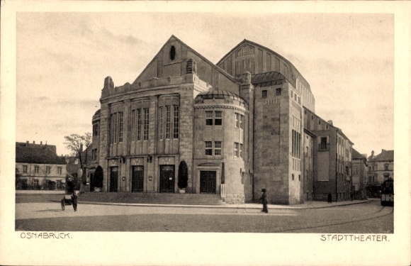 Ak Osnabrück in Niedersachsen, Vorderansicht des Stadttheaters, Architektur, leerer Platz