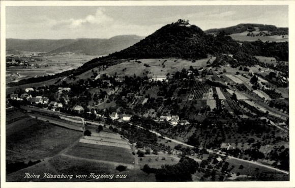 Postcard Grießen im Klettgau Baden, aerial photograph, ruins of Küssaburg