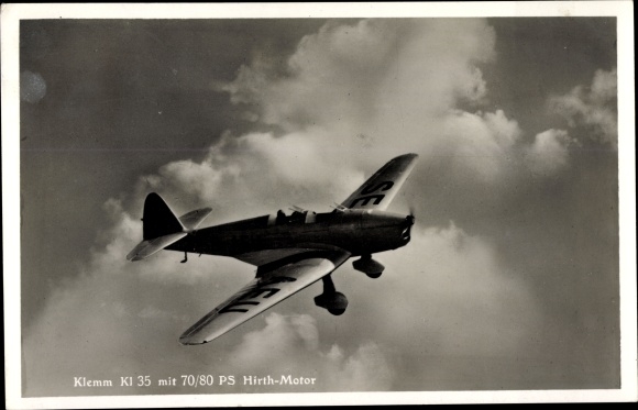 Postcard Klemm Kl 35, training aircraft
