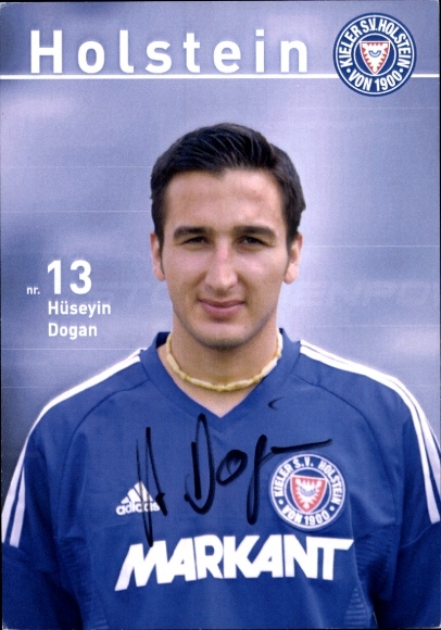 Karta autografów piłkarza Hüseyina Dogana, Holstein Kiel, autograf