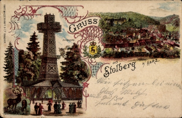 Chromo-Litho Stolberg in the Harz, general view, tower