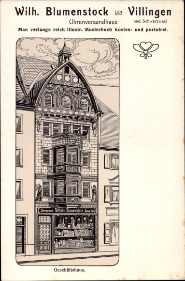 Artist PC Villingen im Schwarzwald, Wilh. Blumenstock, watch mail order company, commercial building