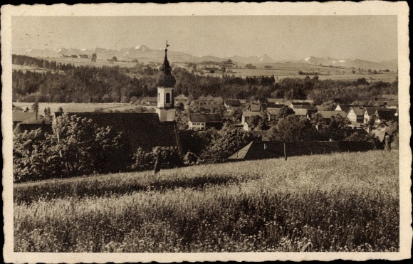 Ak Wessobrunn in Oberbayern, totaal uitzicht, kerk, bergpanorama