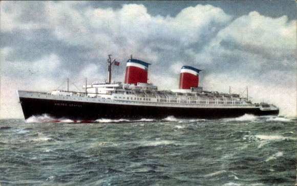 Postcard passenger steamer SS United States, United States Lines, USL