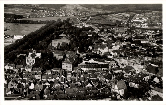 Postcard Zweibrücken in the Palatinate, aerial photograph of various houses and nature, black and white