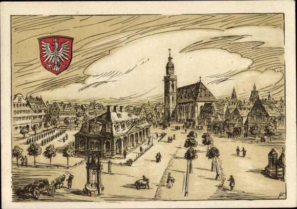 Artysta KP Frankfurt nad Menem, w Hauptwache, kościół, studnia, herb