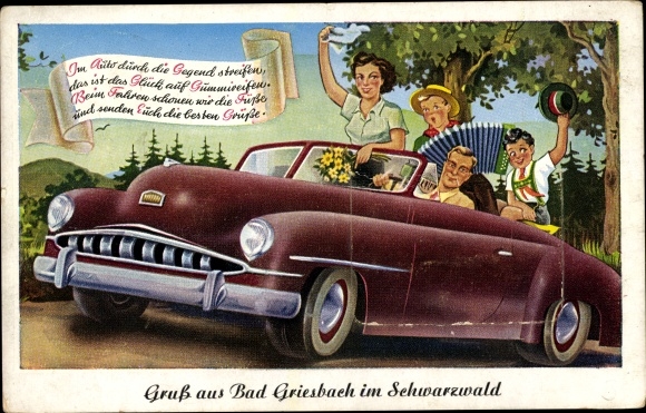 Leporello PC Bad Griesbach in the Black Forest, family in a convertible