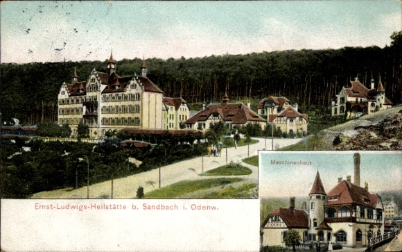 Postcard Sandbach Odenwald Breuberg, Ernst Ludwig Sanatorium, Machine House