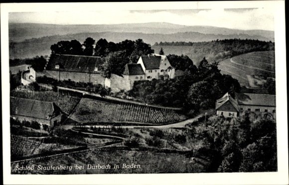 Ak Durbach in Baden, Schloß Staufenberg, Fliegeraufnahme