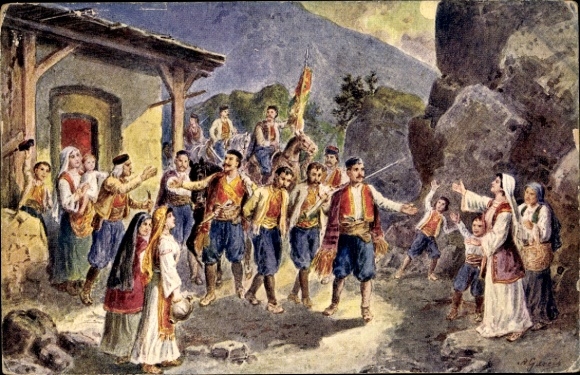 Artist CPA Des Montenegriens revenant d'une guerre