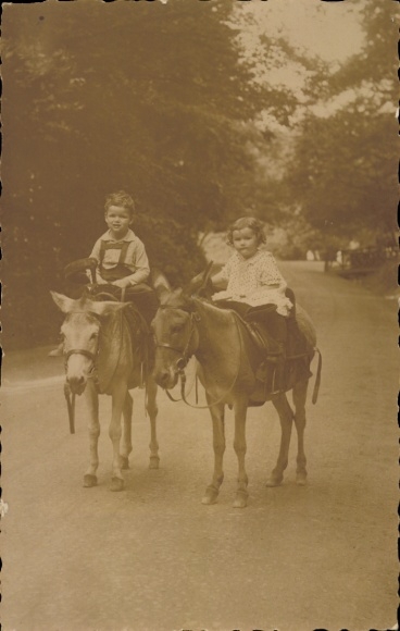 Photo Postcard Children riding on donkeys, donkey riding