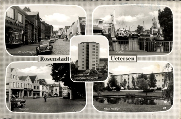 KP Uetersen w Holsztynie, port, gr. Wulfhagen, Marktstraße, Neue Heimat, wieżowiec