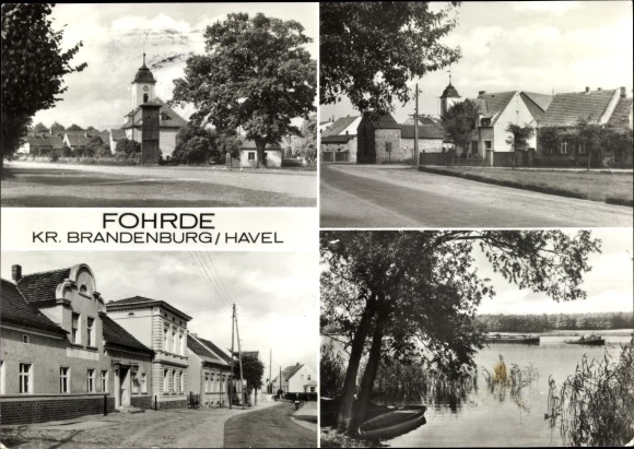 Postcard Fohrde Havelsee in Brandenburg, church, street area, water area, houses