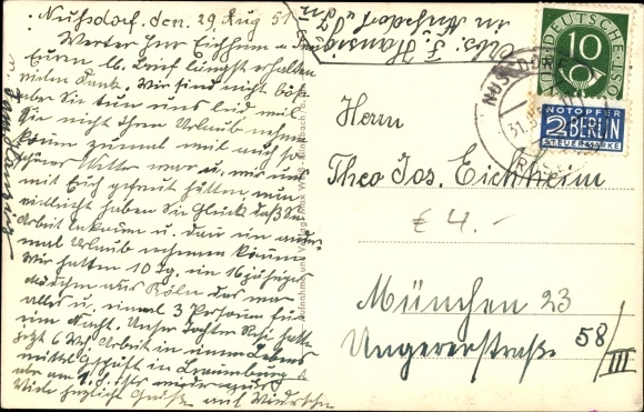 Postcard Nußdorf am Inn Upper Bavaria, partial view with Heuberg